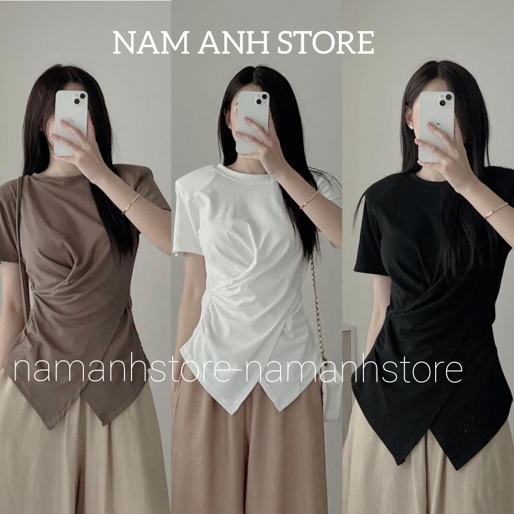 Áo Thun Nữ Namanh Fashion Áo Thun Trơn Cổ Tròn Nhúm Eo Vạt Chéo MA3116