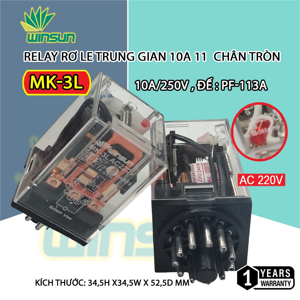 Rơ le kính Relay rơ le trung gian 10A 8 chân 11 chân tròn 220VAC