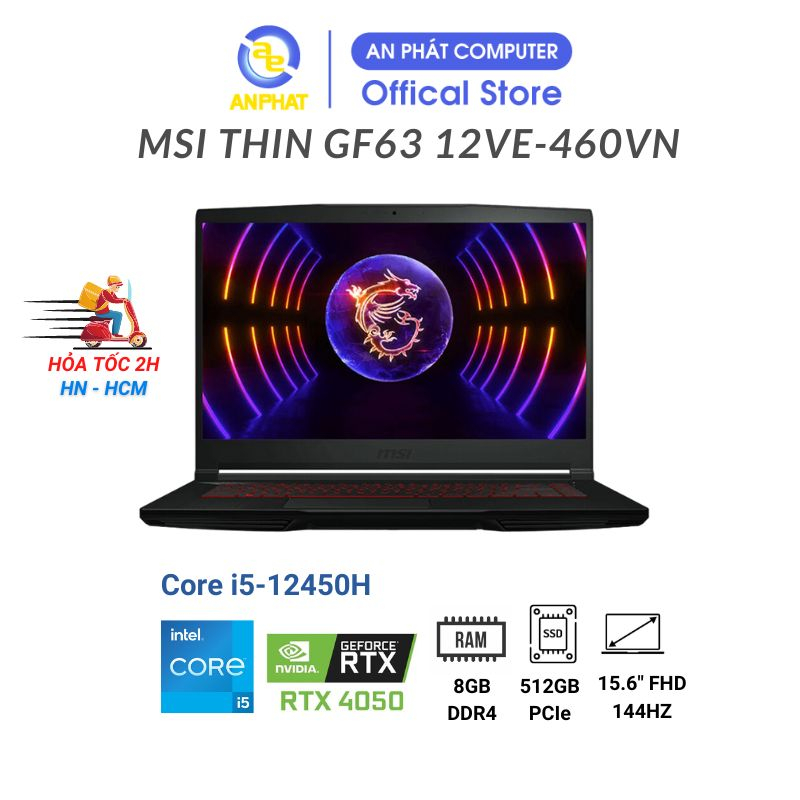 Laptop MSI Thin GF63 12VE 460VN Core I5 12450H RTX 4050 6GB