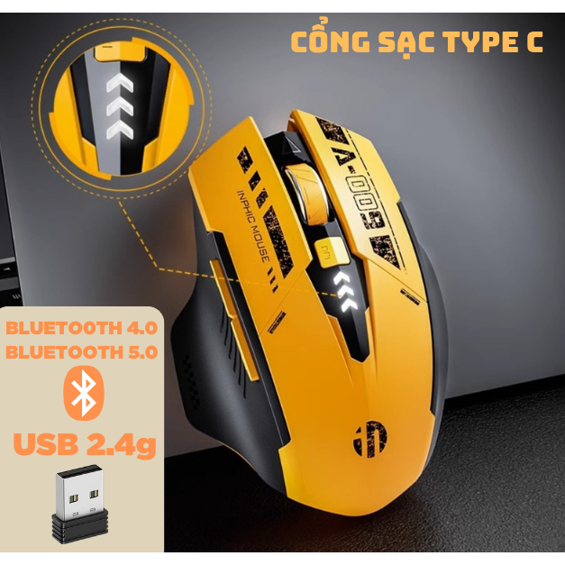 Chuột Không Dây Gaming Maxcotech Inphic F9 GunDam Chống Ồn Sạc Pin Kết