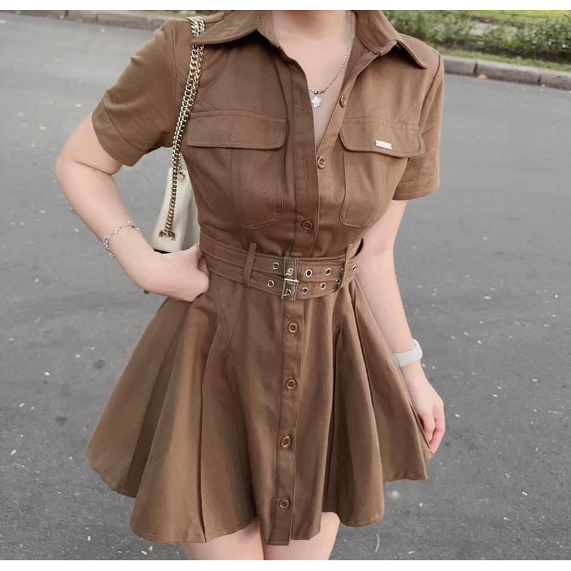 ĐẦM KAKI NUDE CỔ SMI TÚI HỘP KÈM BELT Shopee Việt Nam