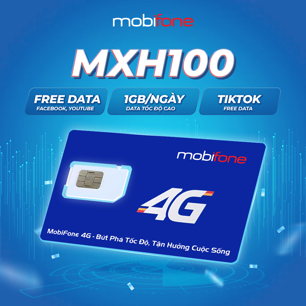 SIM 4G MobiFone Free data Facebook TikTok Youtube tặng kèm 1GB ngày