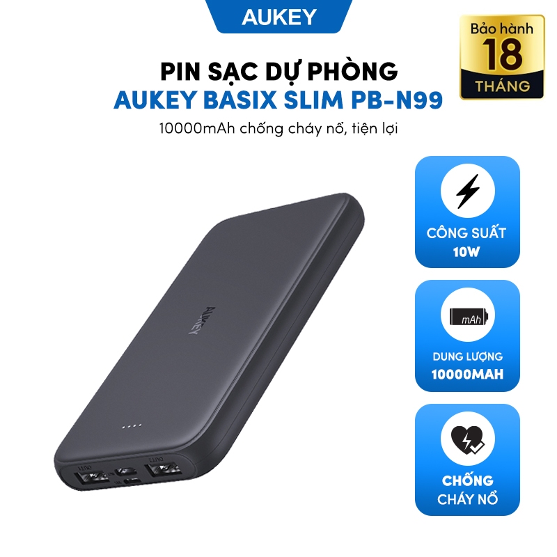 Pin sạc dự phòng Aukey Basix Slim PB N99 10000mAh chống cháy nổ tiện