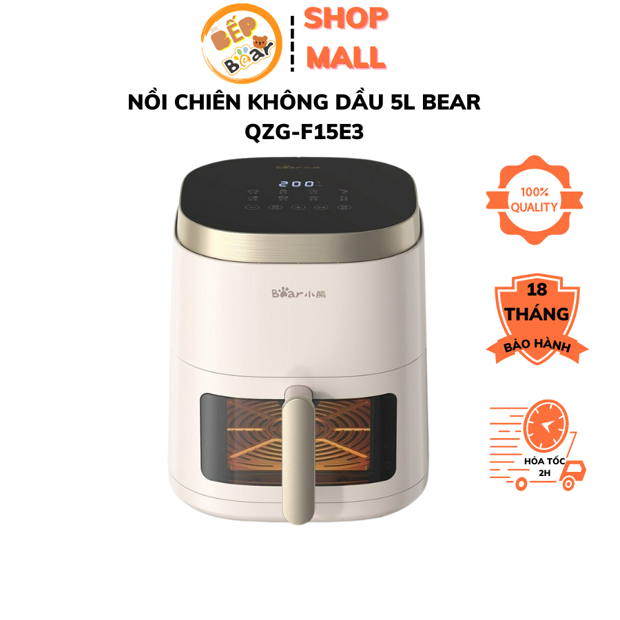 Nồi Chiên Không Dầu 5L Bear QZG F15E3 1500W 7 món cài đặt sẵn Hẹn