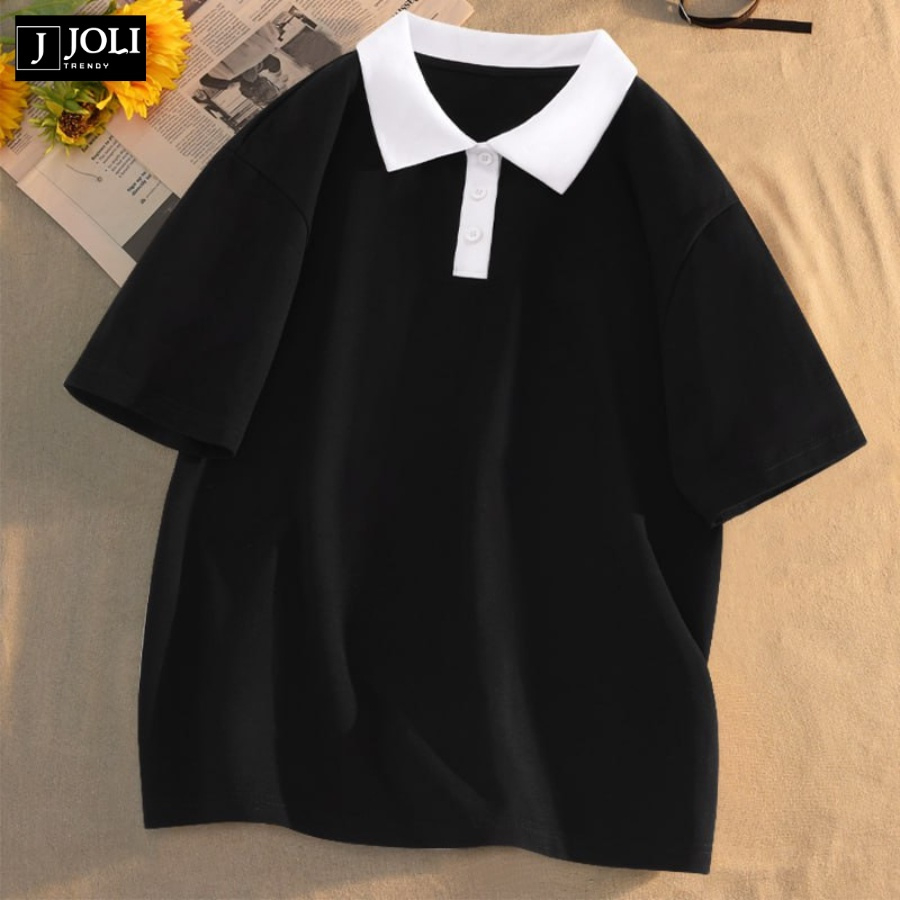 Áo Polo Nữ Polo Unisex By JOLI Mã PL Hoa Fure Form Rộng Tay Lỡ Cho Nam