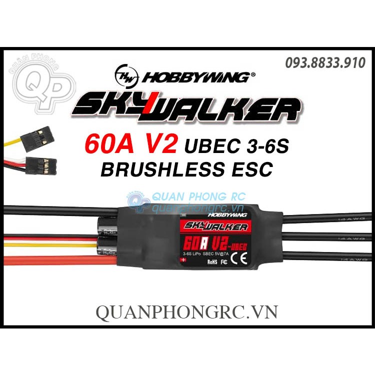 Bộ Điều Tốc Hobbywing SkyWalker 60A V2 UBEC Brushless ESC 3 6S