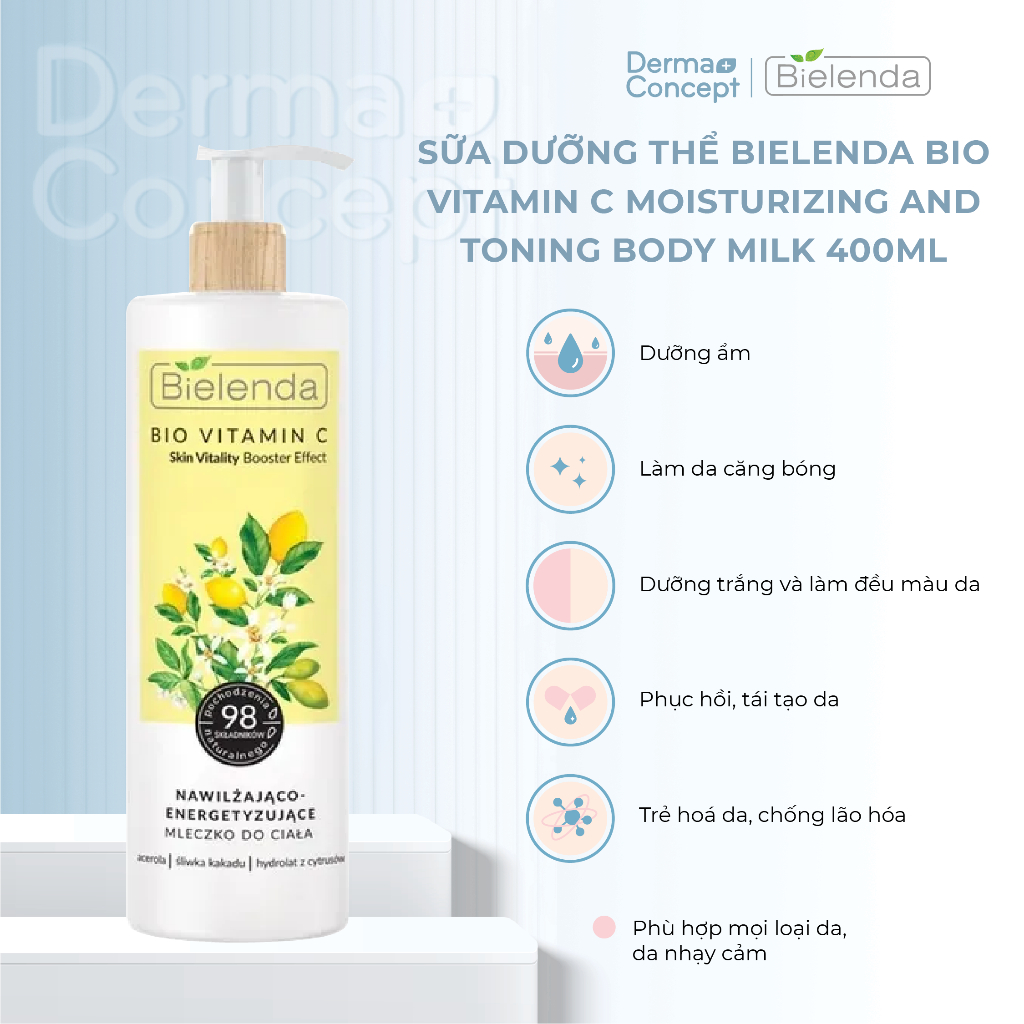 Sữa dưỡng thể trắng da Bielenda Bio Vitamin C Moisturizing And Toning