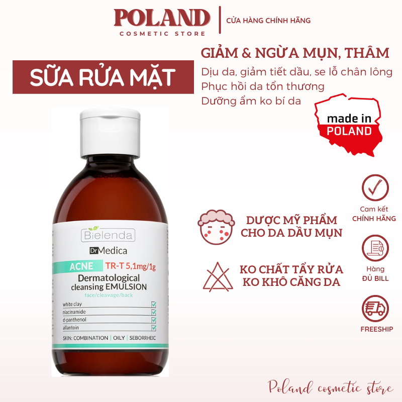 Sữa rửa mặt Bielenda Dr Medica cho da hỗn hợp dầu mụn nhạy cảm 250ml