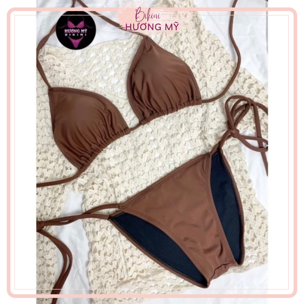 Bikini Đồ Bơi Hai Mảnh Tam Giác Nâu Tây Dây Dài Dễ Tạo Kiểu Shopee