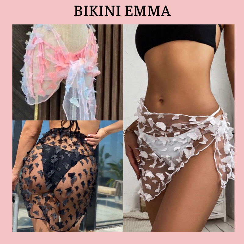 Khăn Quấn Ngoài Bikini EMMA Dập Nổi Hoạ Tiết Cánh Bươm 7 Màu Shopee