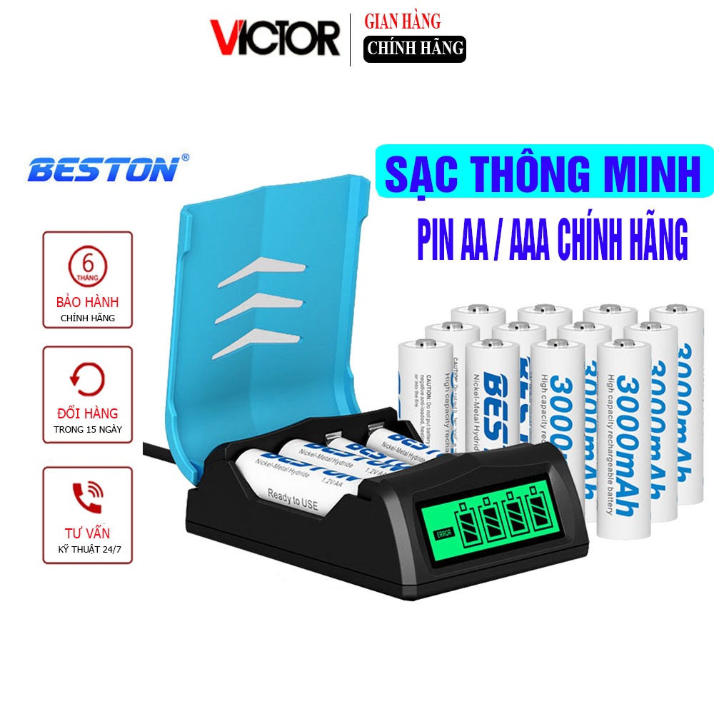 Bộ sạc pin tiểu AA AAA Beston C9001 màn hình LCD tự ngắt chính hãng