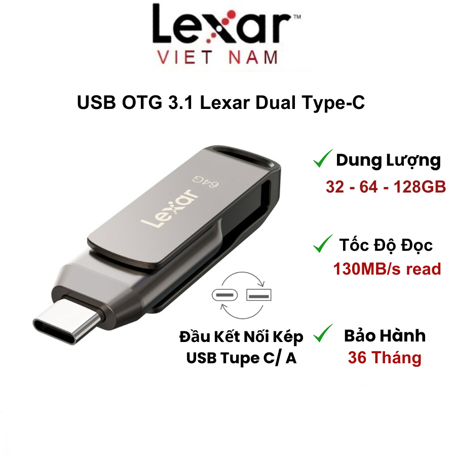 USB OTG Lexar 32GB 64GB 128GB JumpDrive Dual Drive D400 Dual USB 3