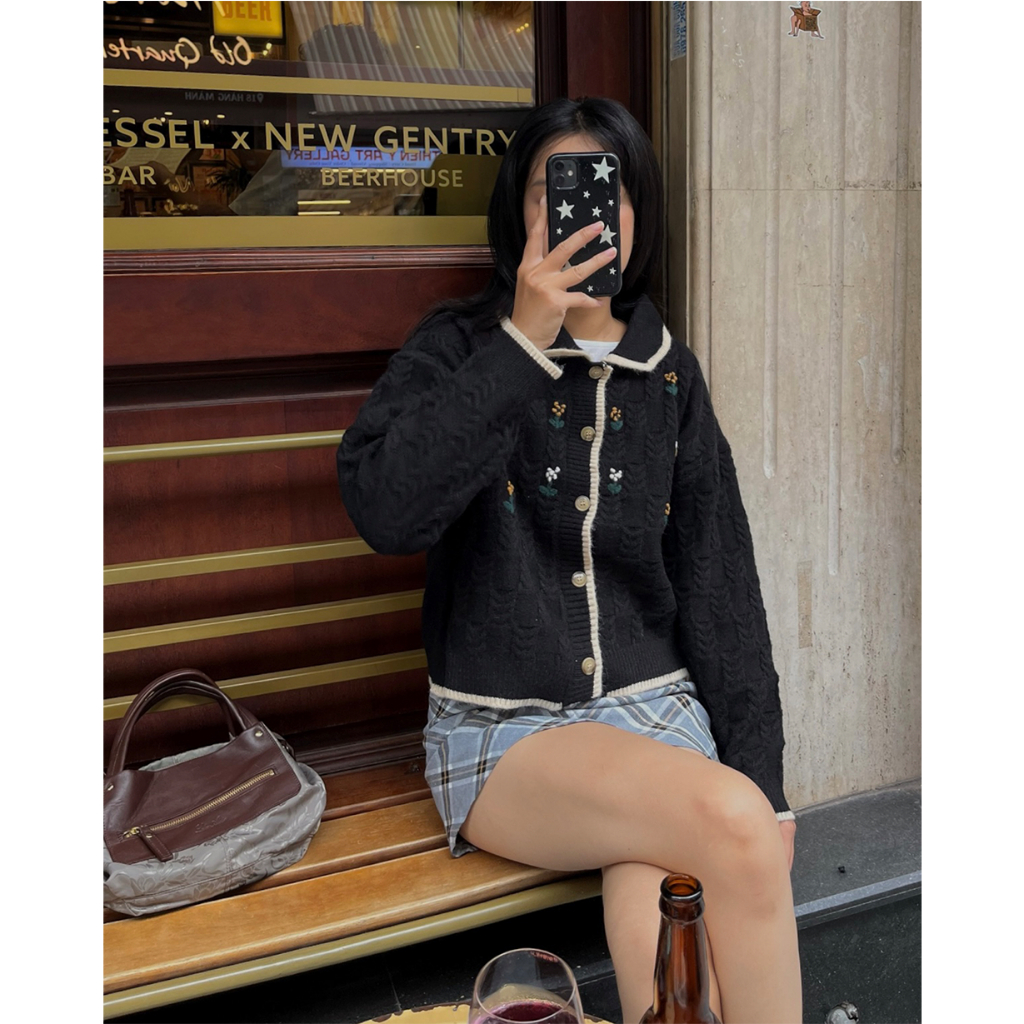 Áo Cardigan Len cổ sen thêu hoa NAKED by V Woodland Cardigan Shopee Việt Nam