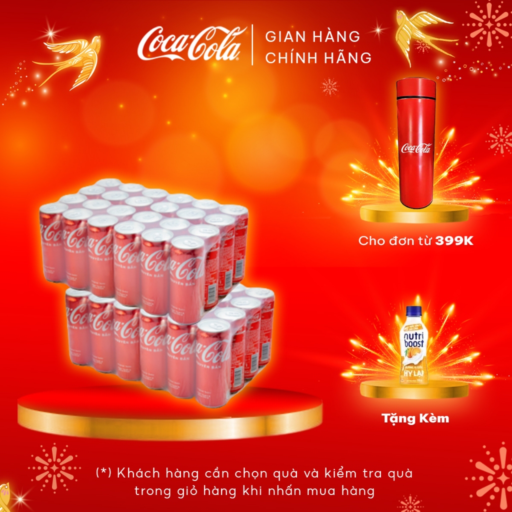 Combo 2 Lốc 24 Lon Nước Giải Khát Coca Cola Vị Nguyên Bản Original Lon