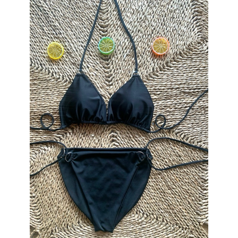 Bikini đồ bơi 2 mảnh nữ tam giác phối khoen tròn nhiều màu Shopee