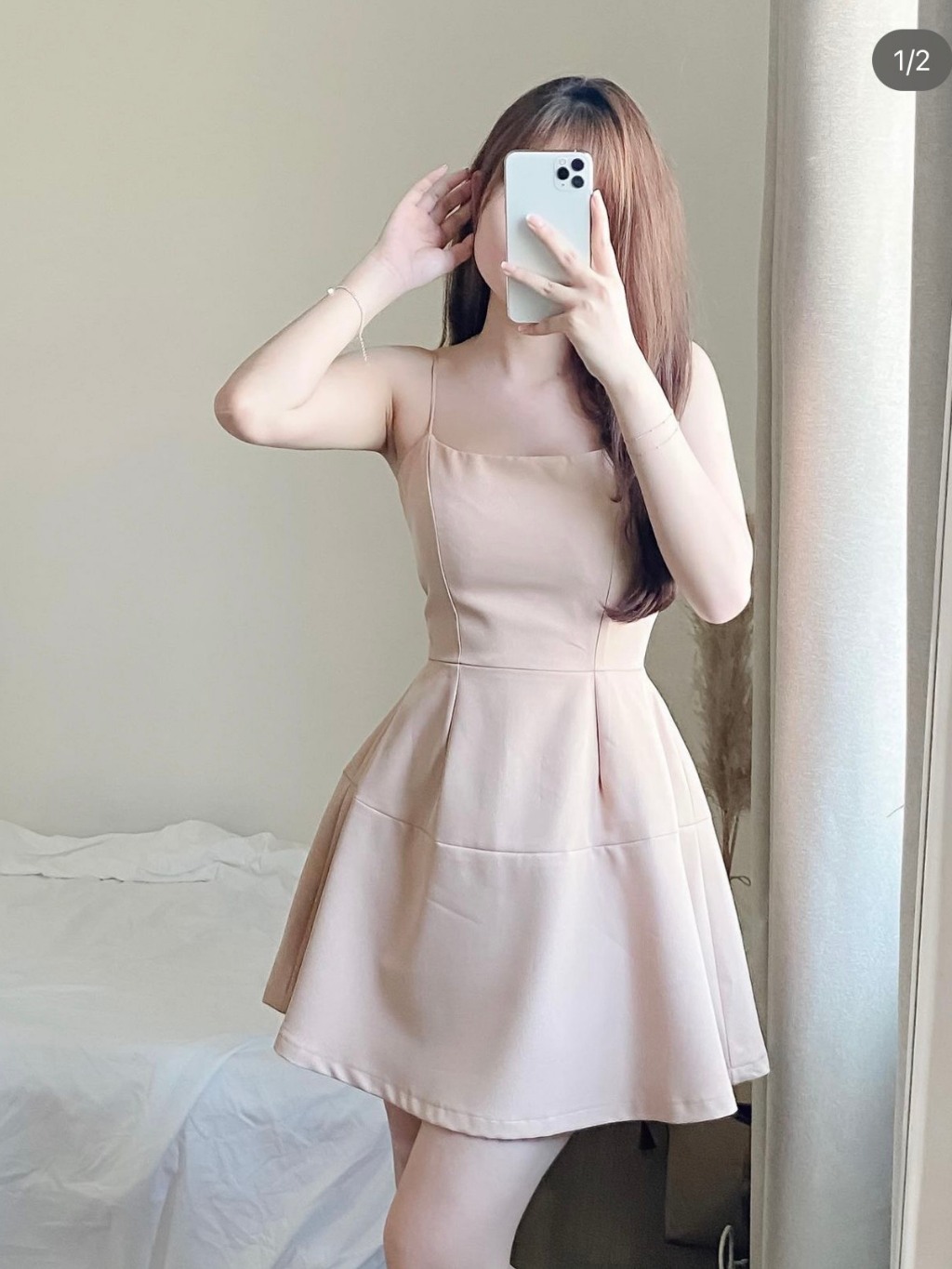 Váy nữ dự tiệc hai dây nude thiết kế Sophia Dress JOLIE LOFT đầm dáng ngắn sang trọng đi chơi
