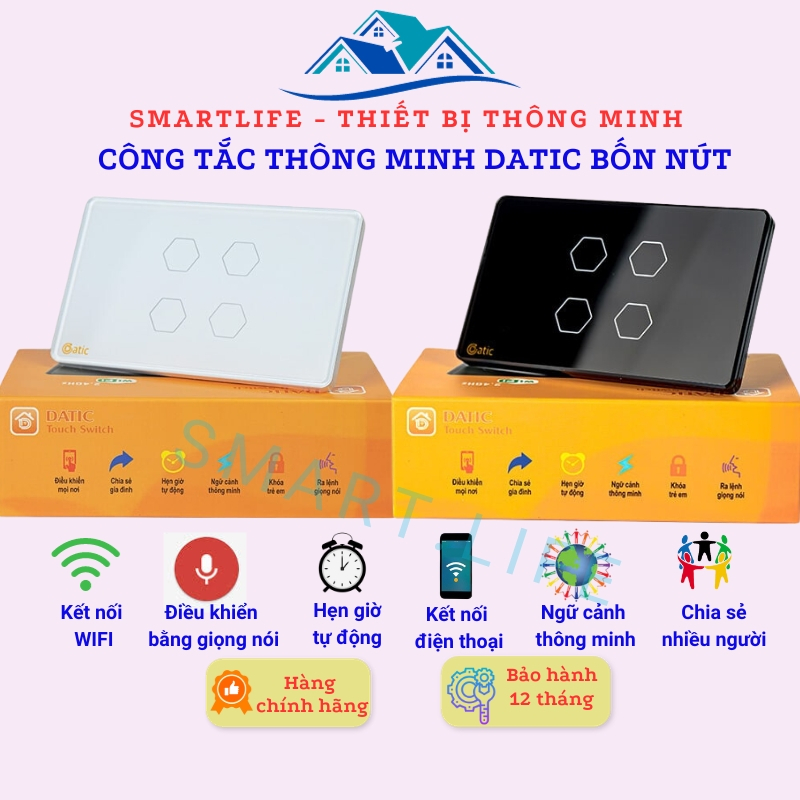 Công Tắc Thông Minh Hunonic Datic Wifi Loại 4 Nút Điều Khiển Đèn Chiếu