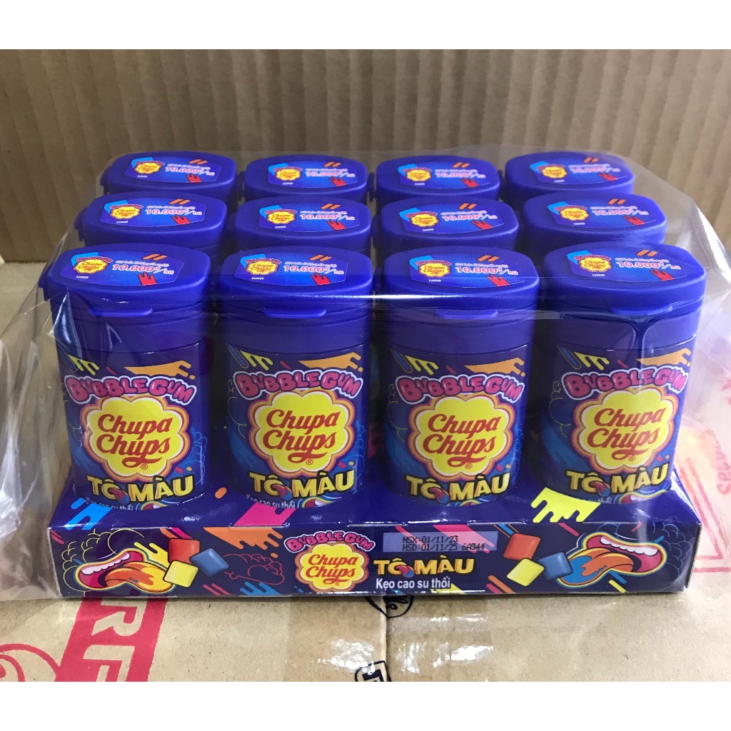 Kẹo Cao Su Thổi Bubble Gum Chupa Chups Tô Màu lốc 12 hủ x 27g