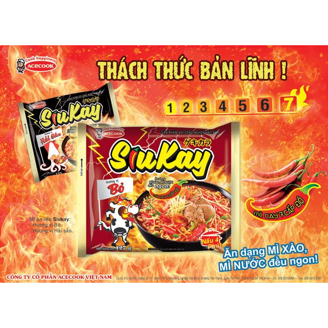 Mì Siu Kay Acecook Chính Hãng Giá Rẻ Vị Bò Hải Sản Gói 127G SIÊU THỊ