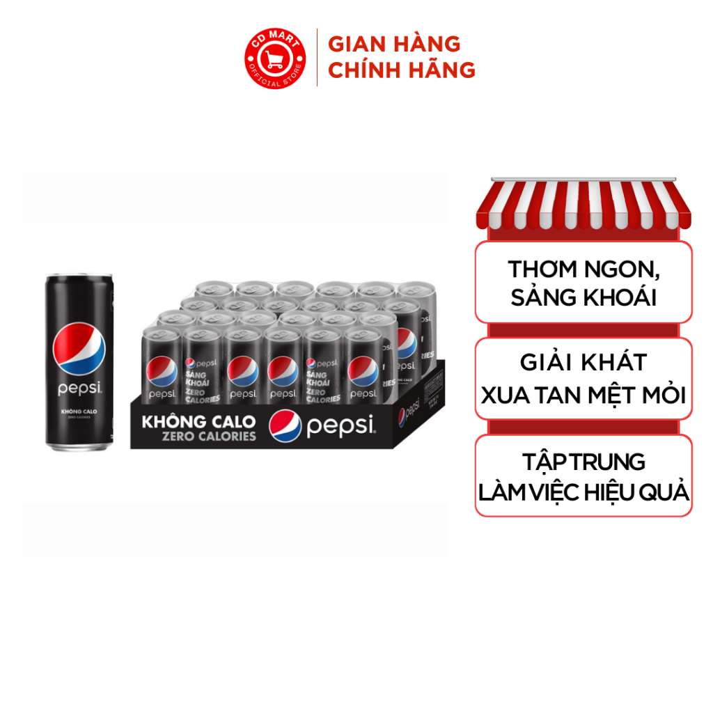 Thùng 24 Lon Nước Uống Có Gaz Pepsi Không Calo 320ml lon Shopee