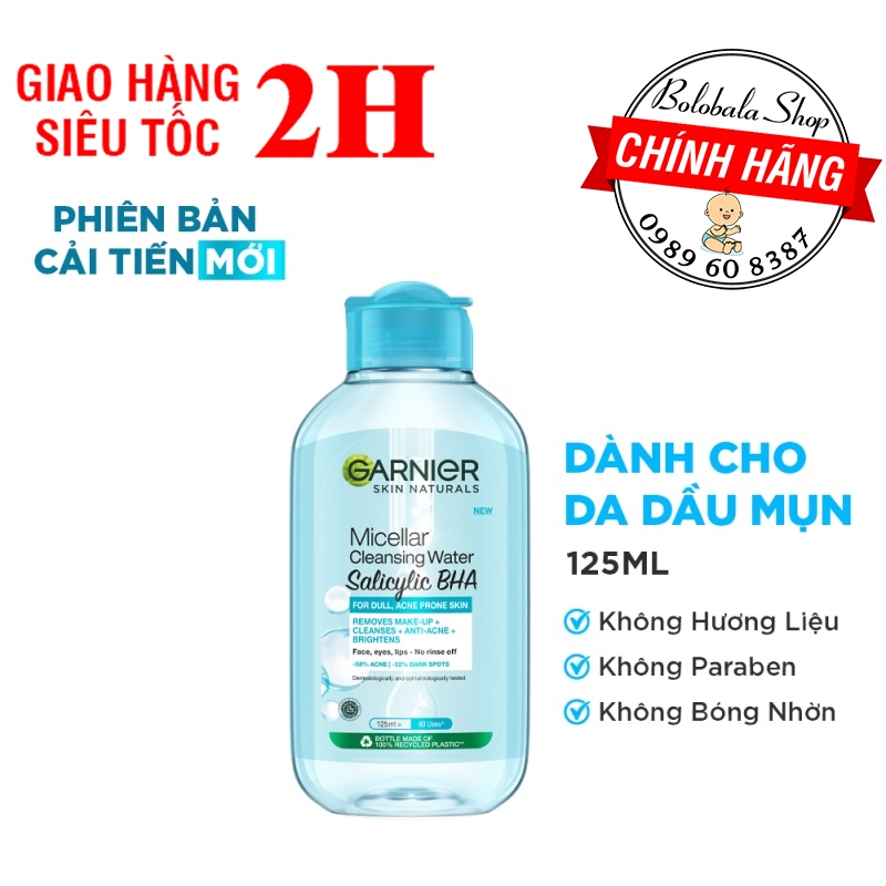 Nước tẩy trang Garnier Cho Da Dầu Mụn Salicylic BHA Micellar chai 125ml