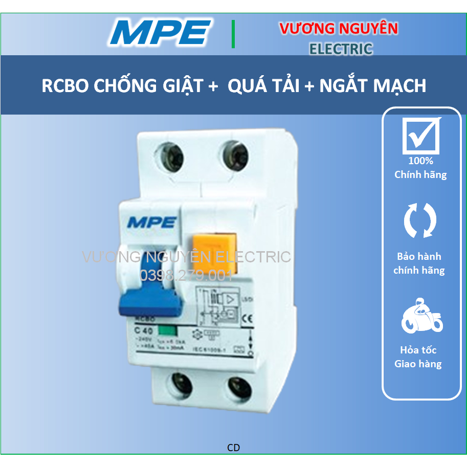 CB chống giật aptomat chống giật MPE 2P 1 PHA 30mA CB 16A 20A 25A 32A