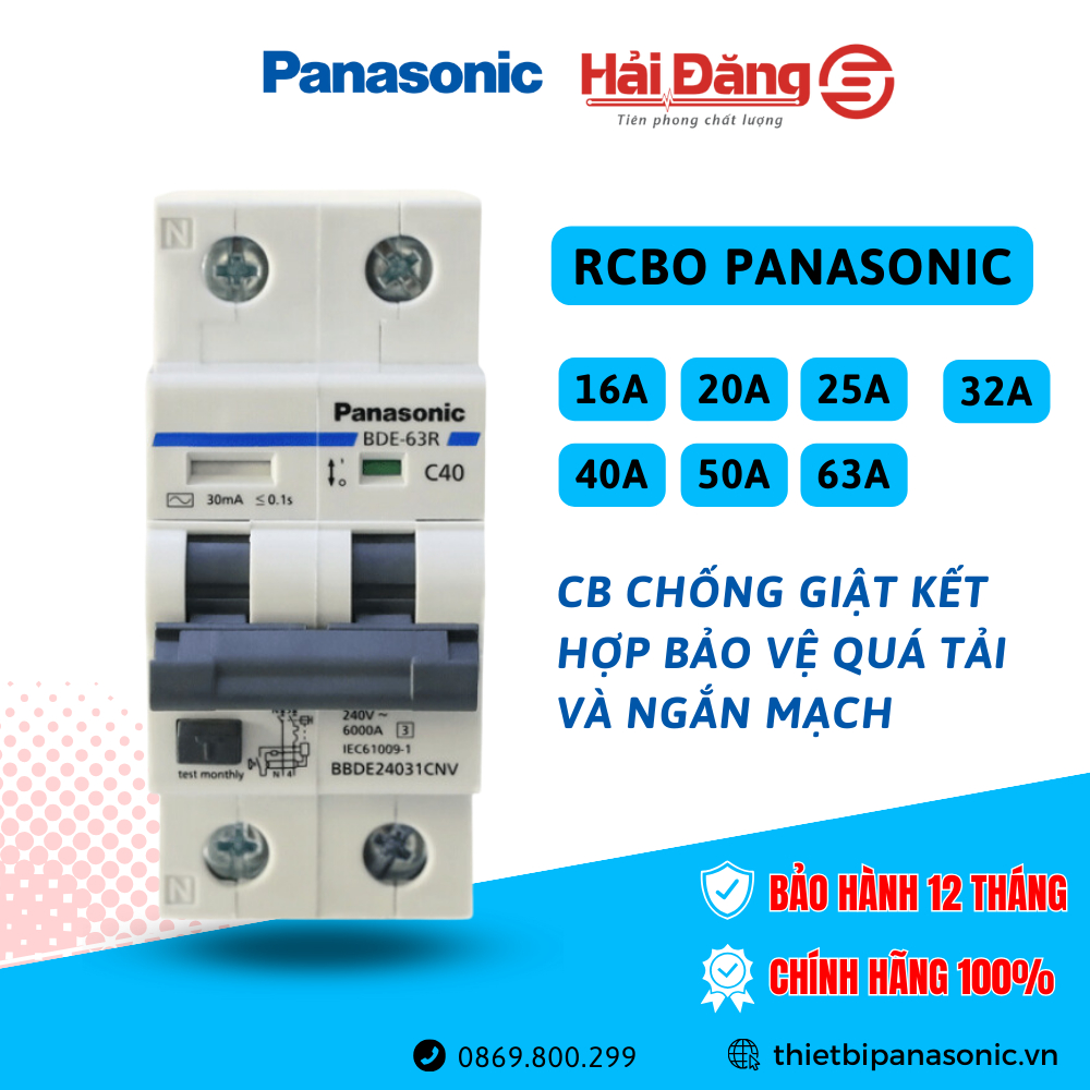 CB chống giật Panasonic RCBO 16A 20A 25A 32A 40A 50A 63A