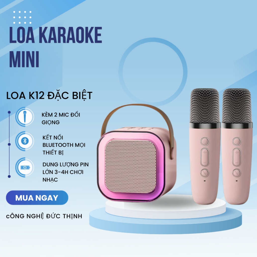 HOẢ TỐC Loa Bluetooth Karaoke Mini LAMJAD K12 Đi kèm với đèn LED