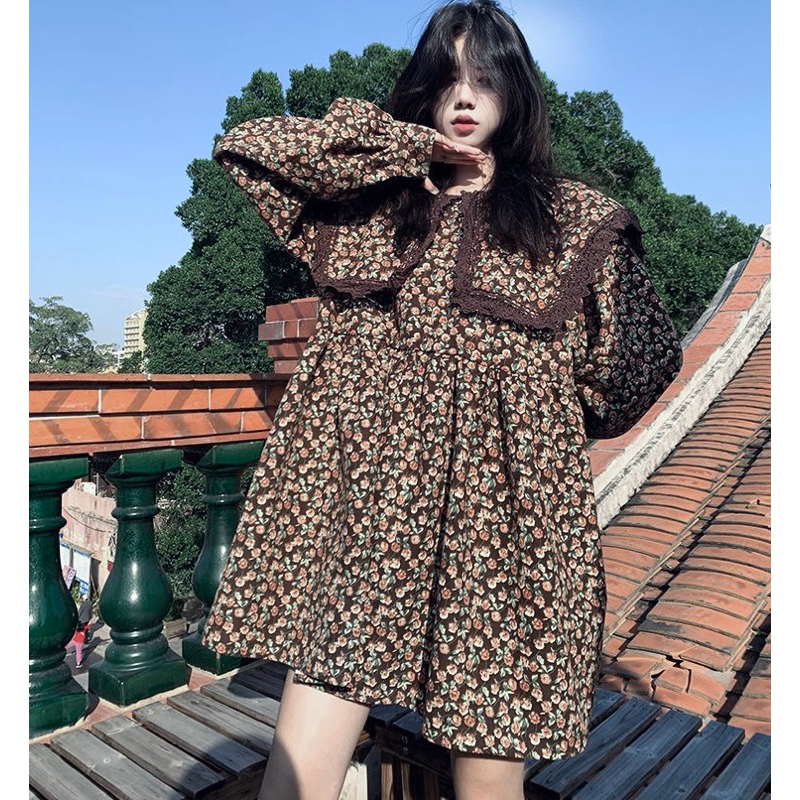 V Y Baby Doll Hoa Nh Vintage Form R Ng C B P B Ph I Ren Shopee