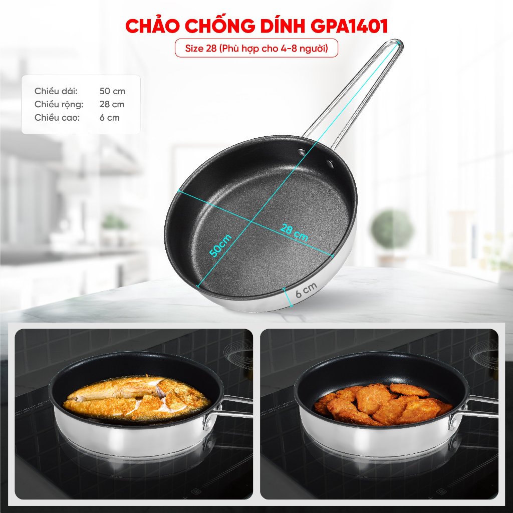 Chảo Inox Chống Dính Goldsun Đáy Từ 3 Lớp Sử Dụng Trên Mọi Loại Bếp