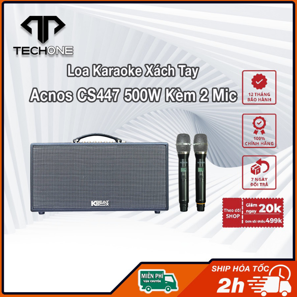 Loa Karaoke Xách Tay ACNOS CS447 500W Tặng Kèm 2 Mic Hàng Chính Hãng