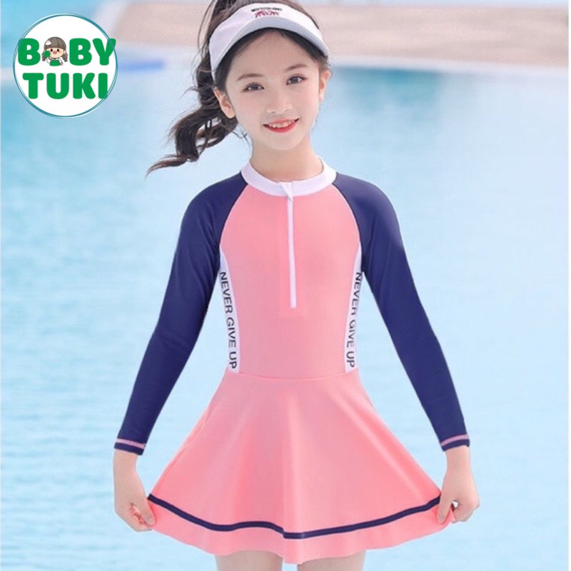 Đồ bơi bé gái dài tay liền chân váy có quần bảo hộ sz 15 45kg bikini
