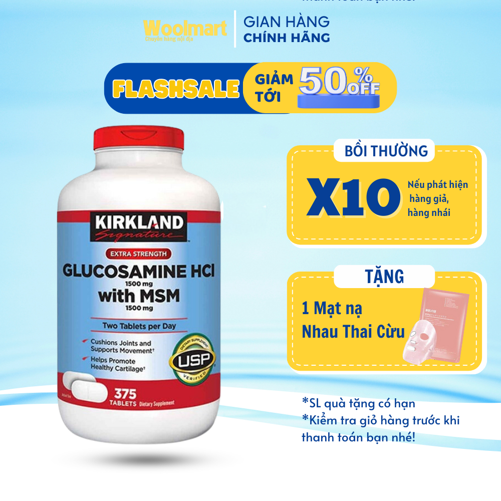 Viên uống bổ xương Kirkland Glucosamine HCL 1500mg With MSM 1500mg 375