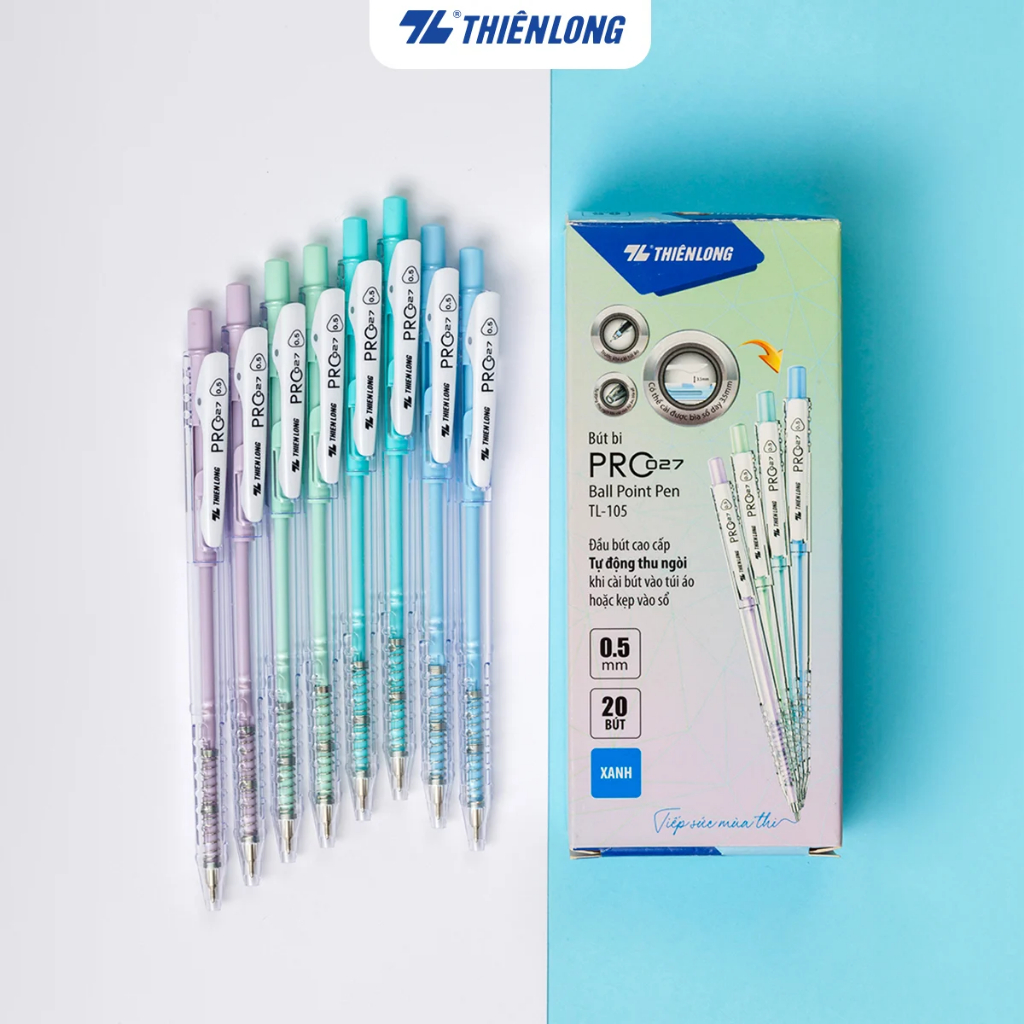 Bút bi Thiên Long TL 105 màu pastel PRO 027 Xanh Đỏ Đen Shopee