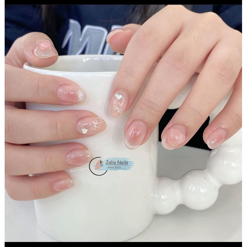 Nailbox hồng nude thạch mắt mèo mix nơ ms Shopee Việt Nam