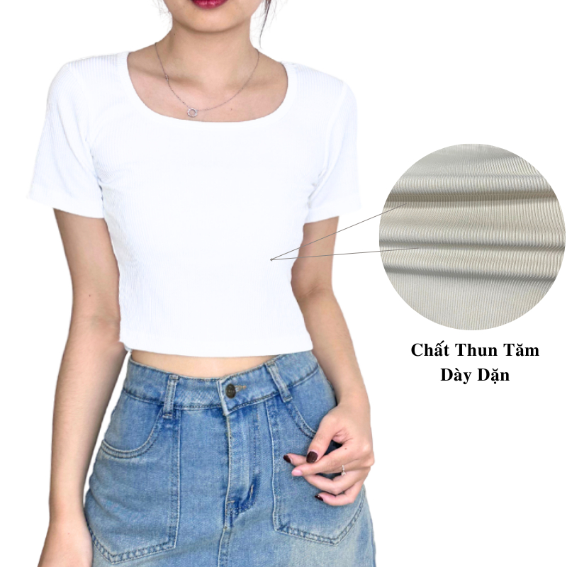 Áo Thun Tăm Cổ Vuông Tay Ngắn Madela Dáng Croptop Áo Phông Croprop Cổ