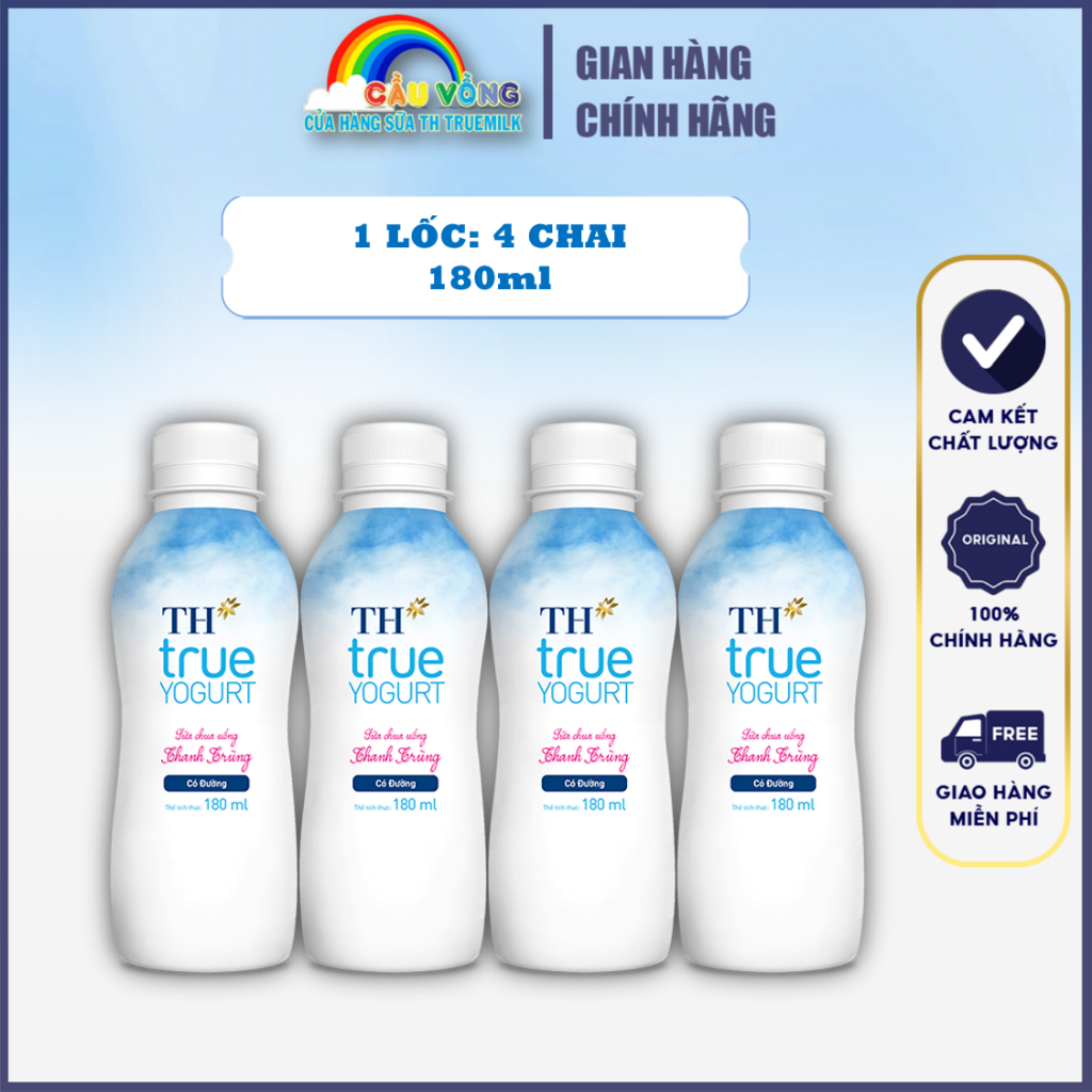 Lốc 04 chai Sữa chua uống Thanh Trùng TH true YOGURT Có Đường 180ml