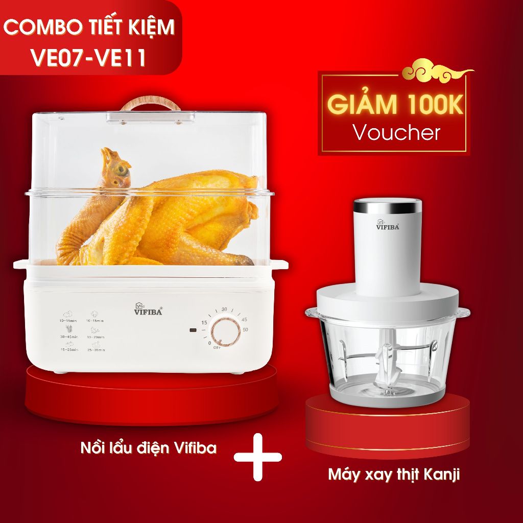 Nồi Hấp Vifiba Nồi hấp điện Vifiba 2 Tầng Hàng Chính Hãng Bảo