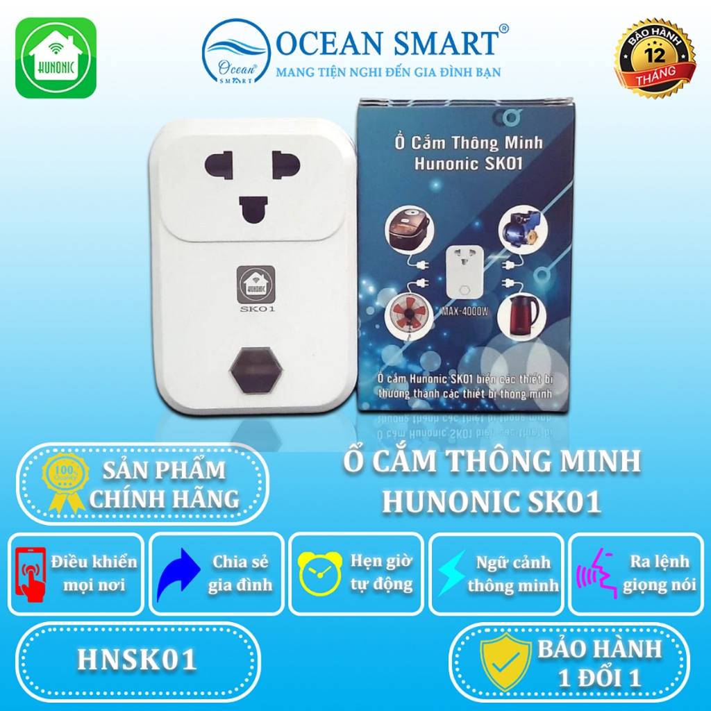 Ổ Cắm Thông Minh HUNONIC Ổ Cắm Wifi Điều Khiển Từ Xa Qua Điện Thoại