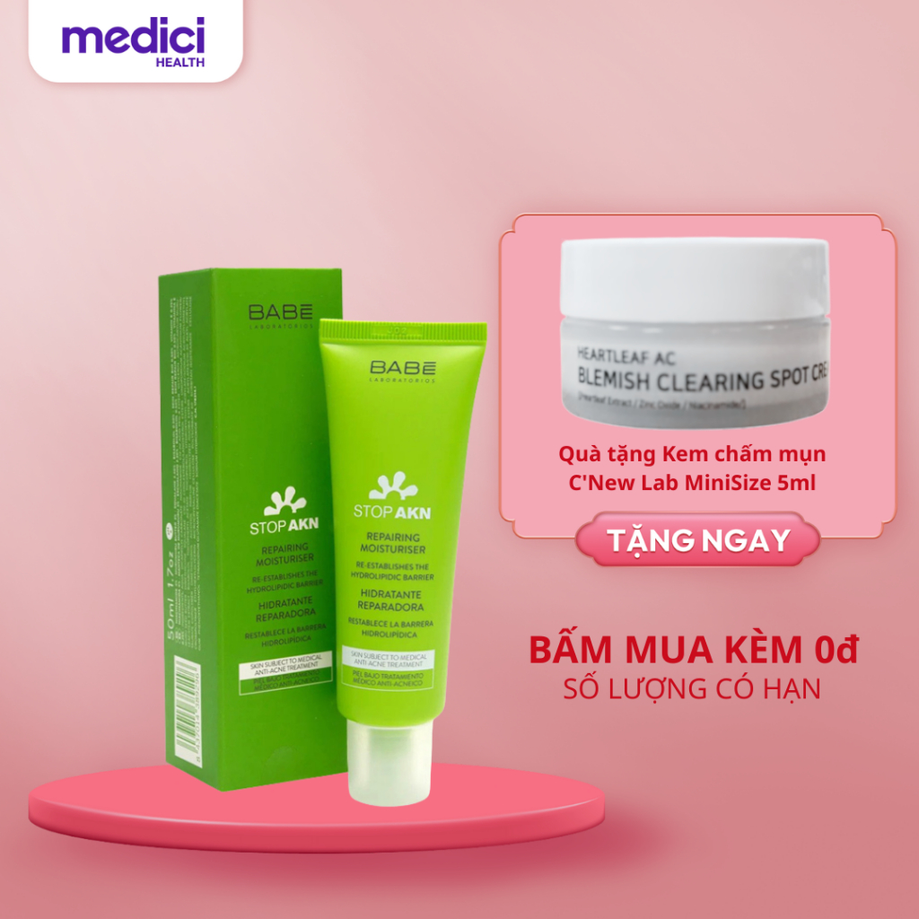 Kem dưỡng ẩm phục hồi da dầu mụn BABE STOP AKN REPAIRING MOISTURISER