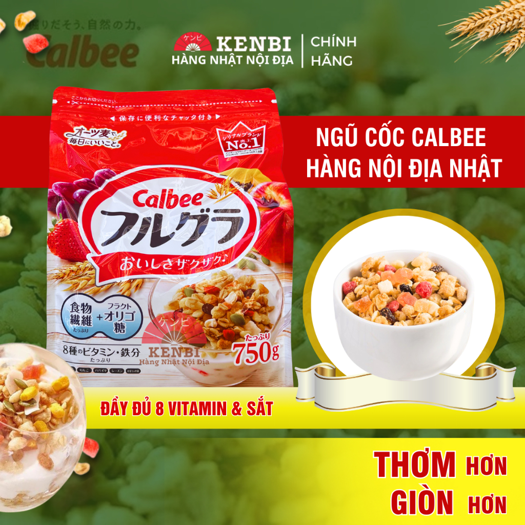 Ngũ cốc Calbee đỏ hoa quả hạt sấy khô ăn sáng đầy đủ dinh dưỡng chuẩn