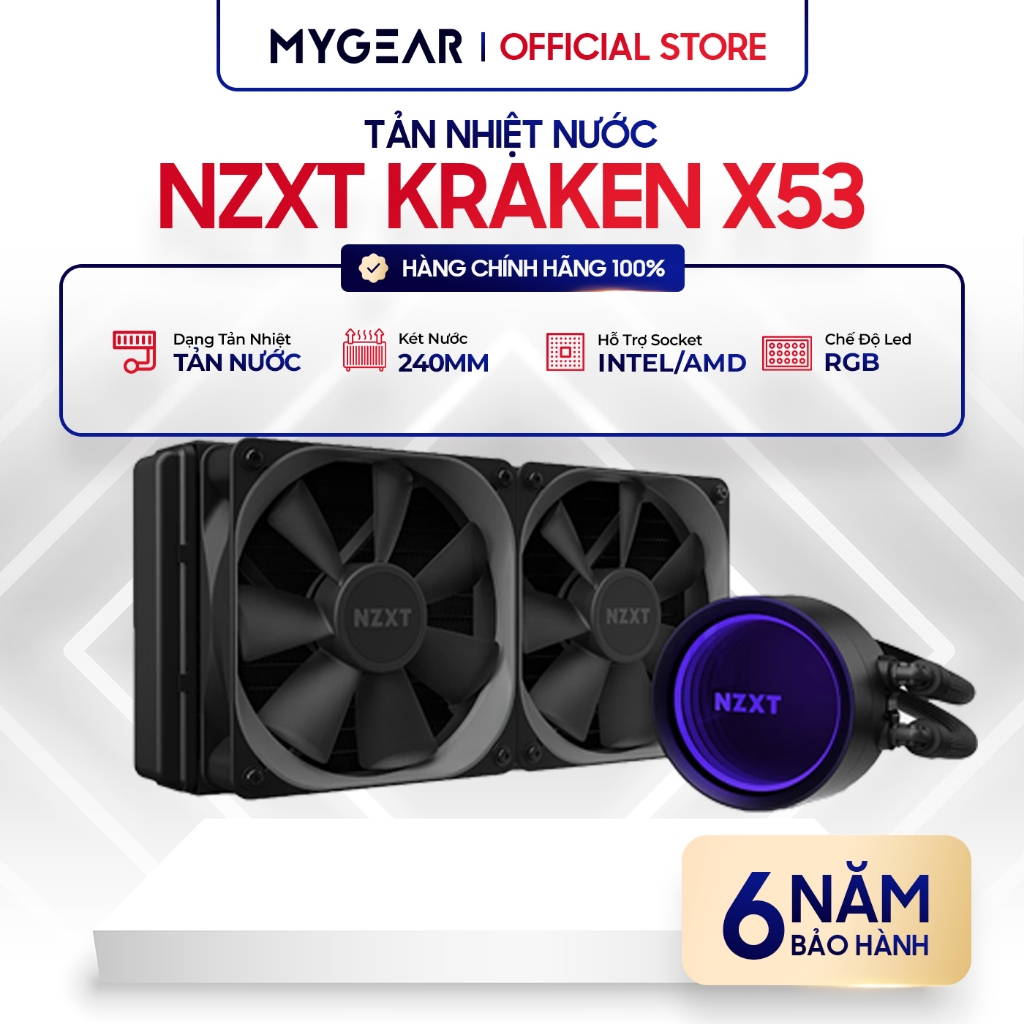 Bộ tản nhiệt nước NZXT Kraken X53 240mm AIO Liquid Cooler RGB LED ĐEN