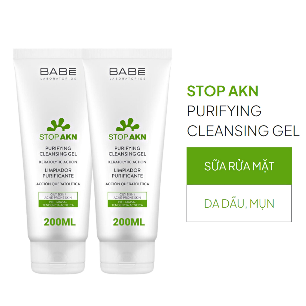 Sữa rửa mặt BABE Stop Akn Purifying Cleansing gel cho da dầu mụn 200ml