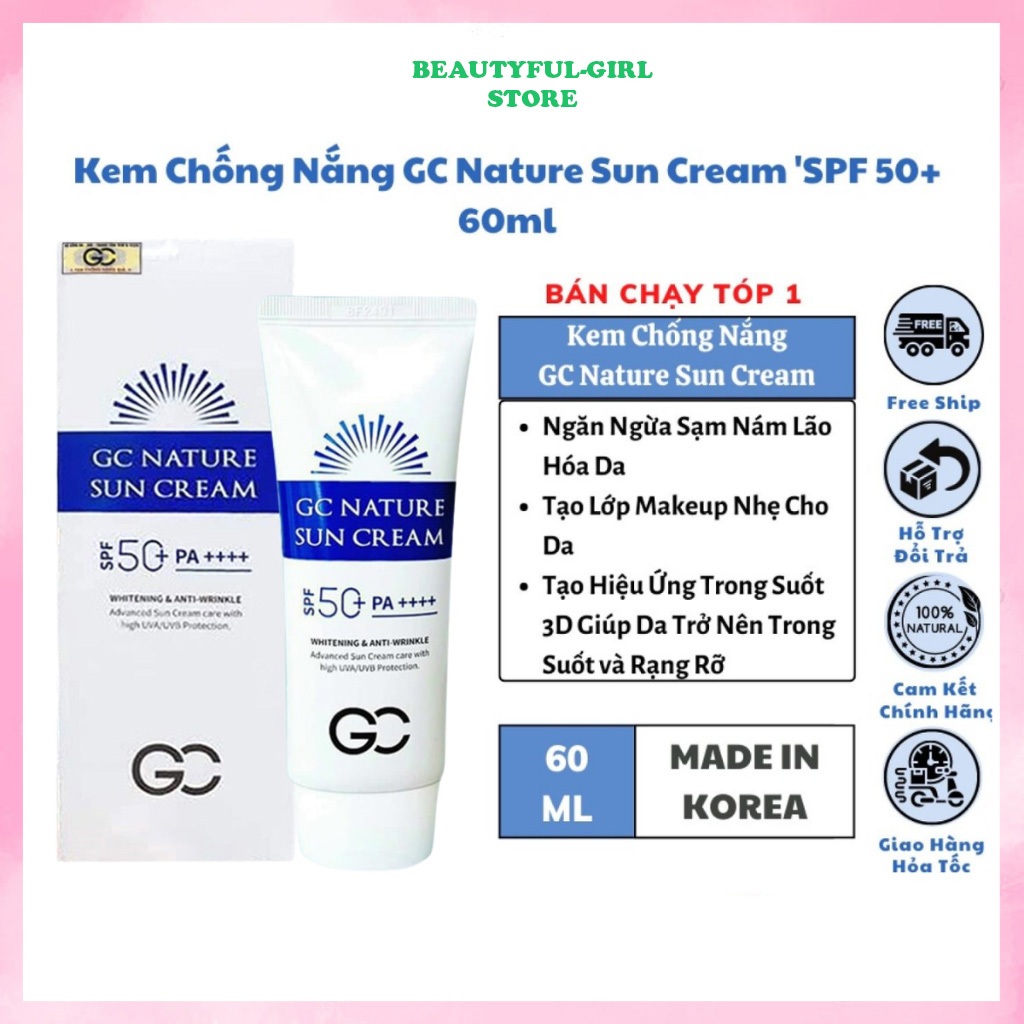 Kem Chống Nắng Nâng Tone Dưỡng Trắng GC Nature Sun Cream SPF 50 PA