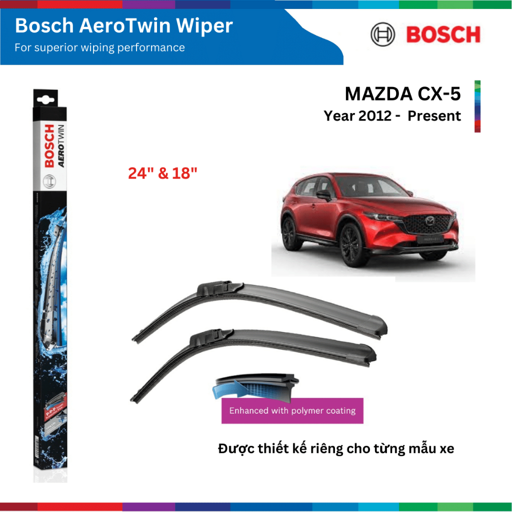 Bộ gạt mưa BOSCH AeroTwin Euro Set 24 18 xe Mazda CX 5 CX5 đời