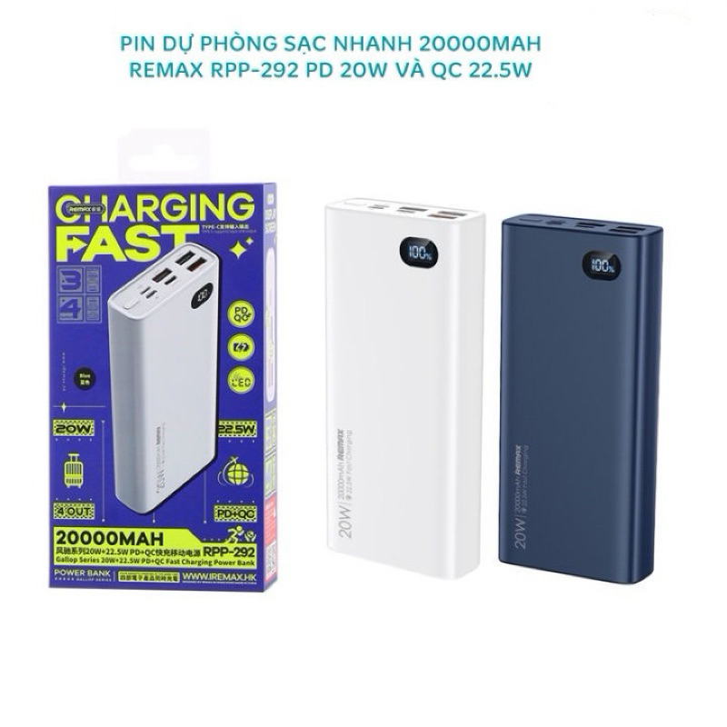 Pin sạc dự phòng 20000mAh 22 5W Remax RPP 292 Shopee Việt Nam