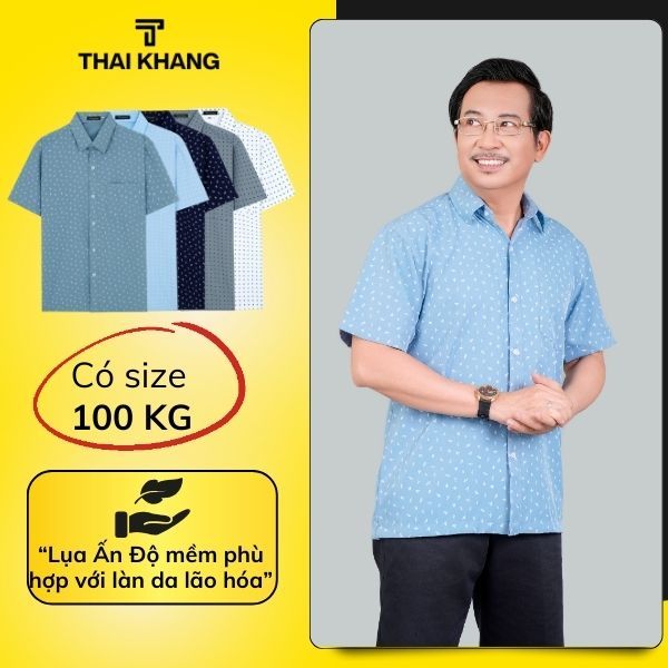 Áo sơ mi nam ngắn tay trung niên THÁI KHANG vải lụa mềm form classic