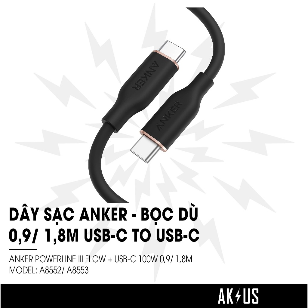 Dây Sạc Anker PowerLine III Flow USB C to USB C 100W A8552 A8553