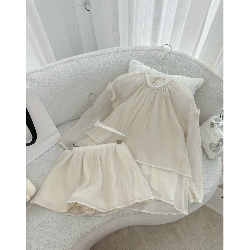 SET ÁO VOAN NUDE CỔ VIỀN HẠT LAI TẦNG CV XOÈ Shopee Việt Nam