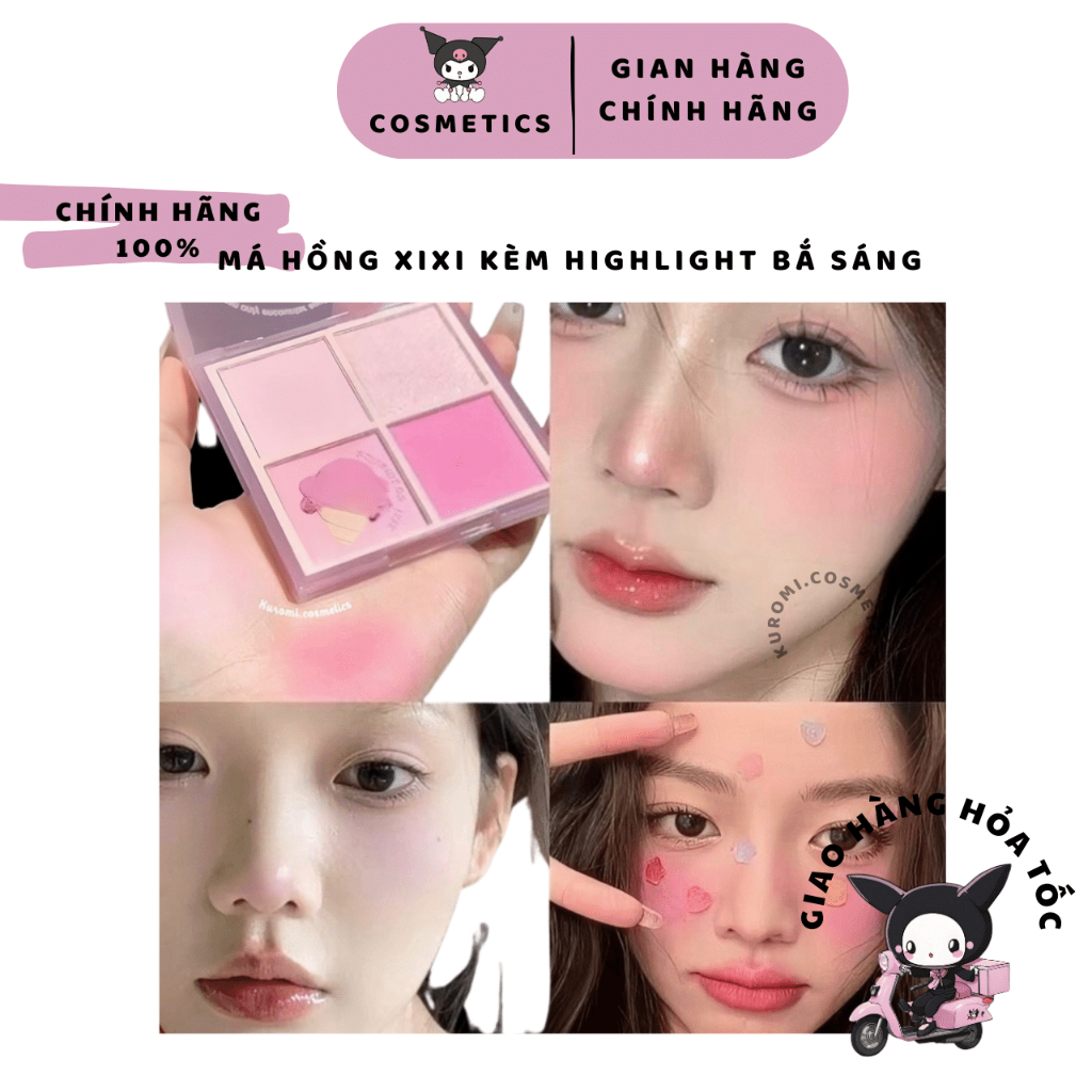 Bảng Phấn Má Hồng XIXI 4 Ô Nhũ Sáng Mắt Má Kèm Highlight Bắt Sáng XIXI